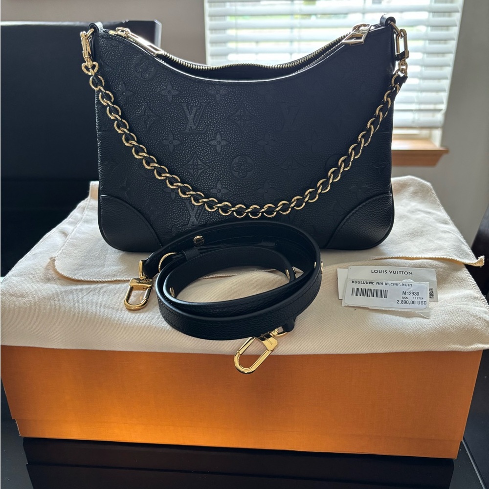 Louis Vuitton Black Shoulder Bag with Gold Accents